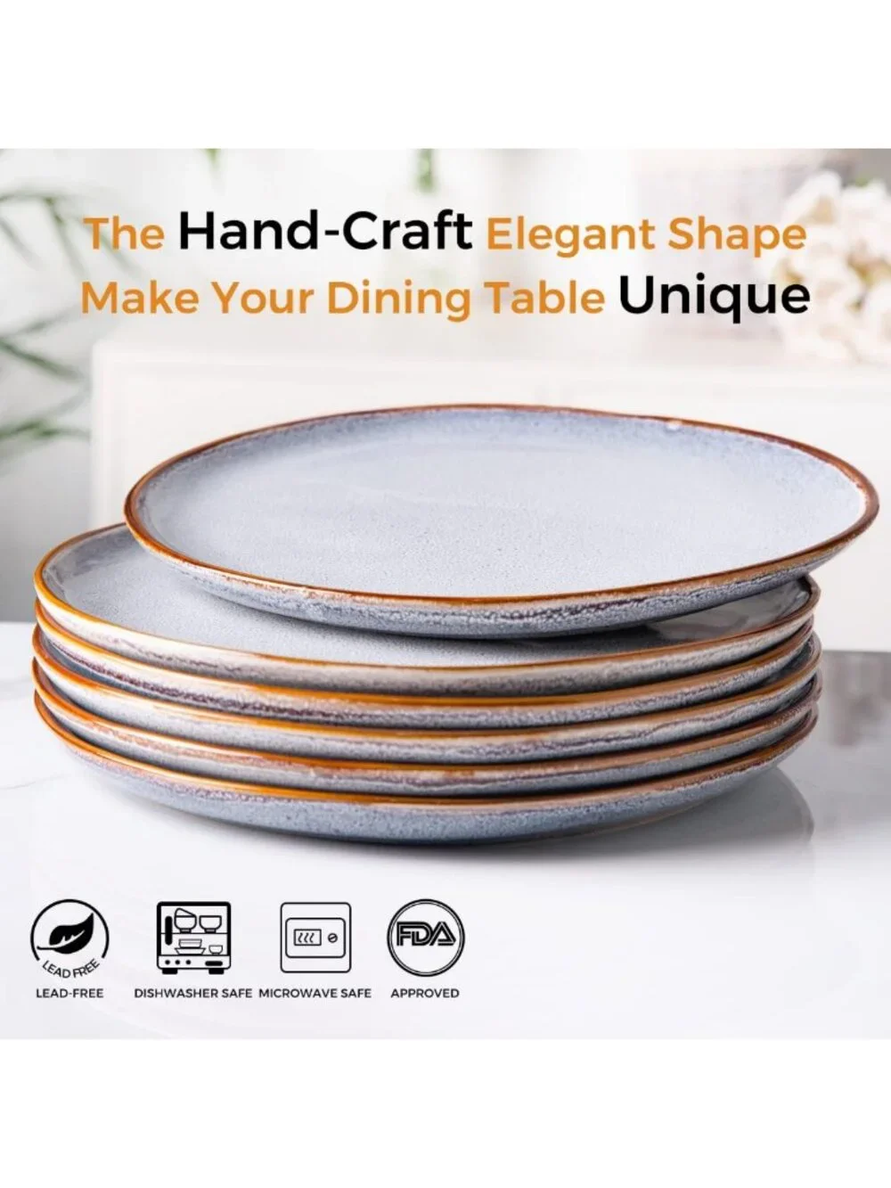 Elegant Ceramic Dinner Plates Set of 6 - 10.5 Inch Stoneware Dining Essentials
